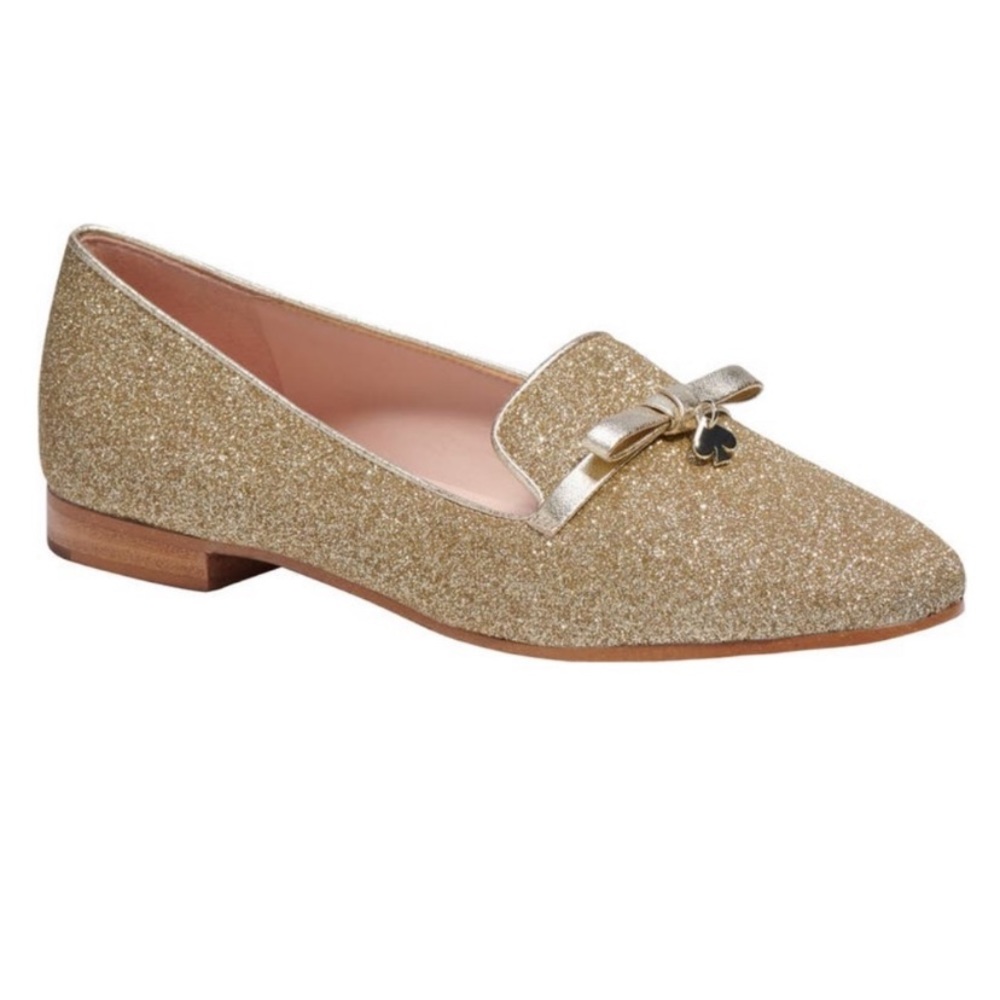NWT💝Kate Spade Georgia Glitter Pale Gold Loafers